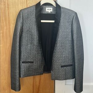 Belair Black and Silver Metallic Tweed Blazer with Modern Trim, Size M